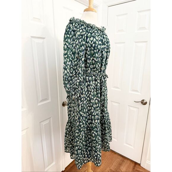 Tommy Bahama Green White Jeweled Jaguar Off The Shoulder Midi Dress Medium - Picture 2 of 8